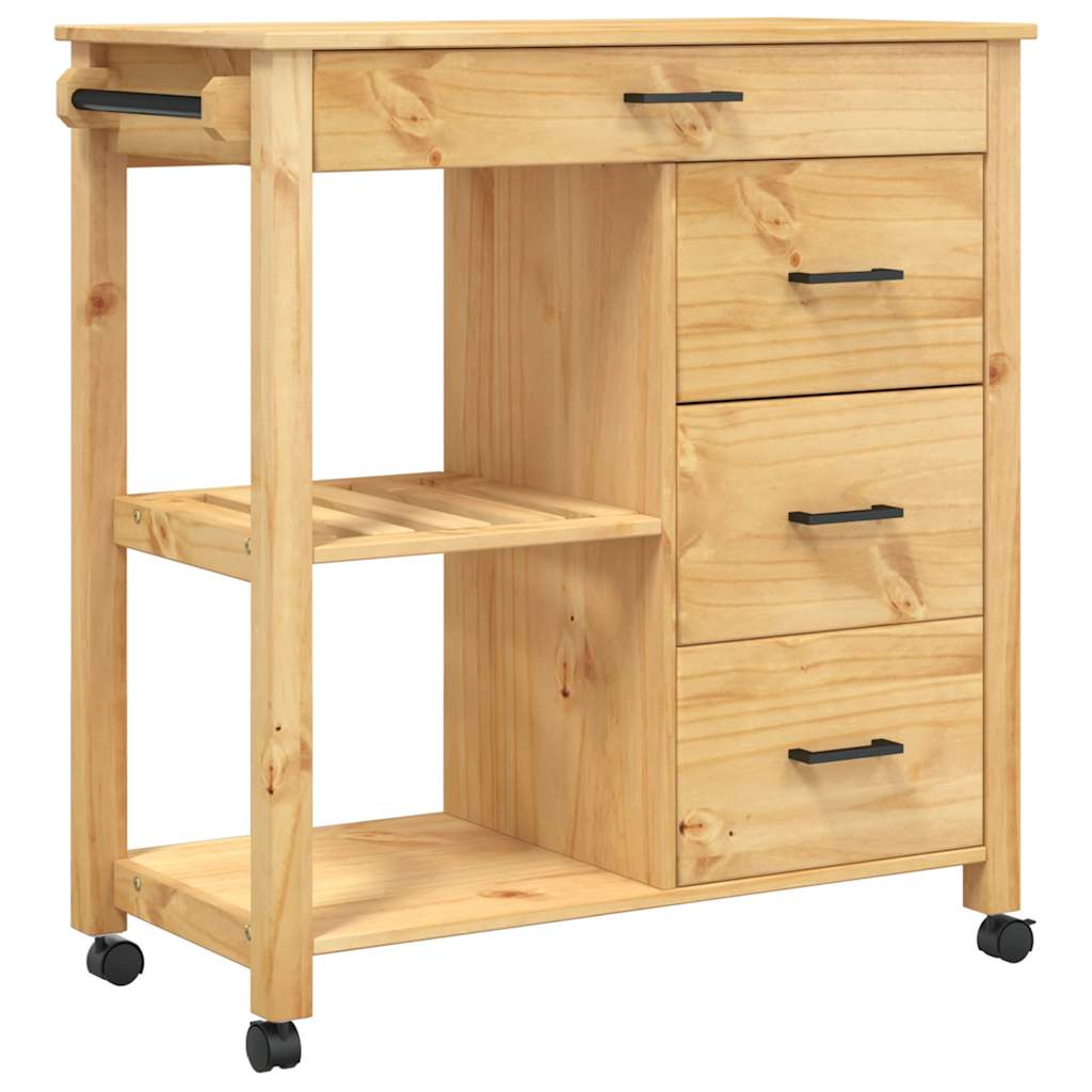 Kitchen Trolley MONZA 33.1"x15.7"x34.8" Solid Wood Pine