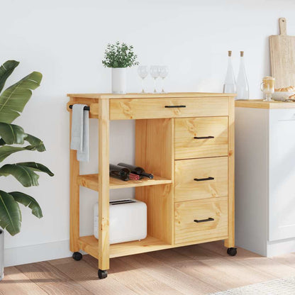 Kitchen Trolley MONZA 33.1"x15.7"x34.8" Solid Wood Pine
