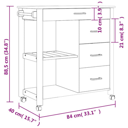 Kitchen Trolley MONZA 33.1"x15.7"x34.8" Solid Wood Pine