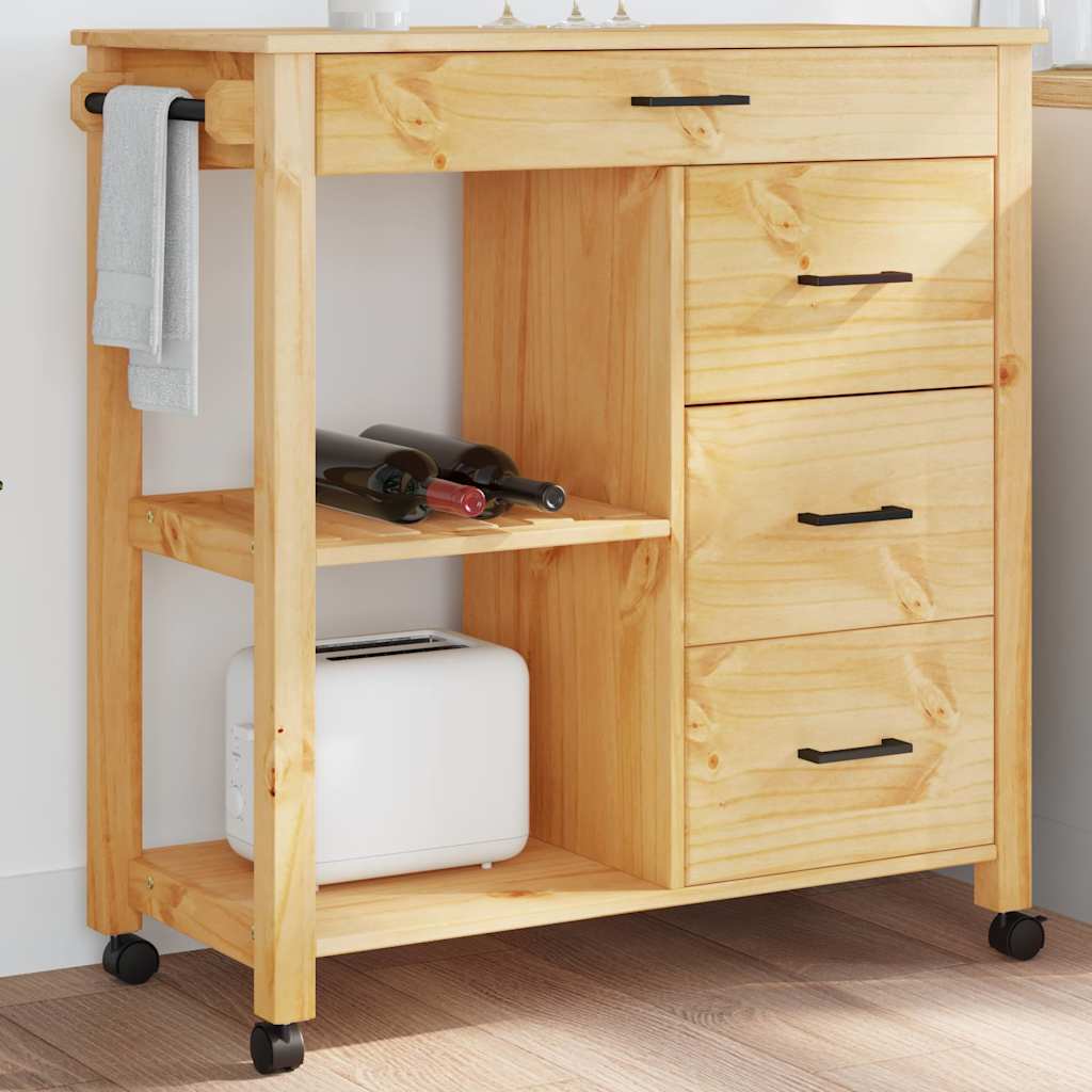 Kitchen Trolley MONZA 33.1"x15.7"x34.8" Solid Wood Pine