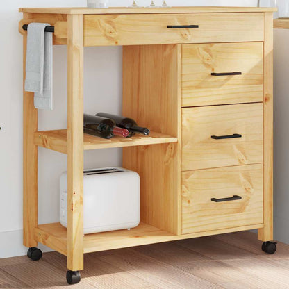 Kitchen Trolley MONZA 33.1"x15.7"x34.8" Solid Wood Pine