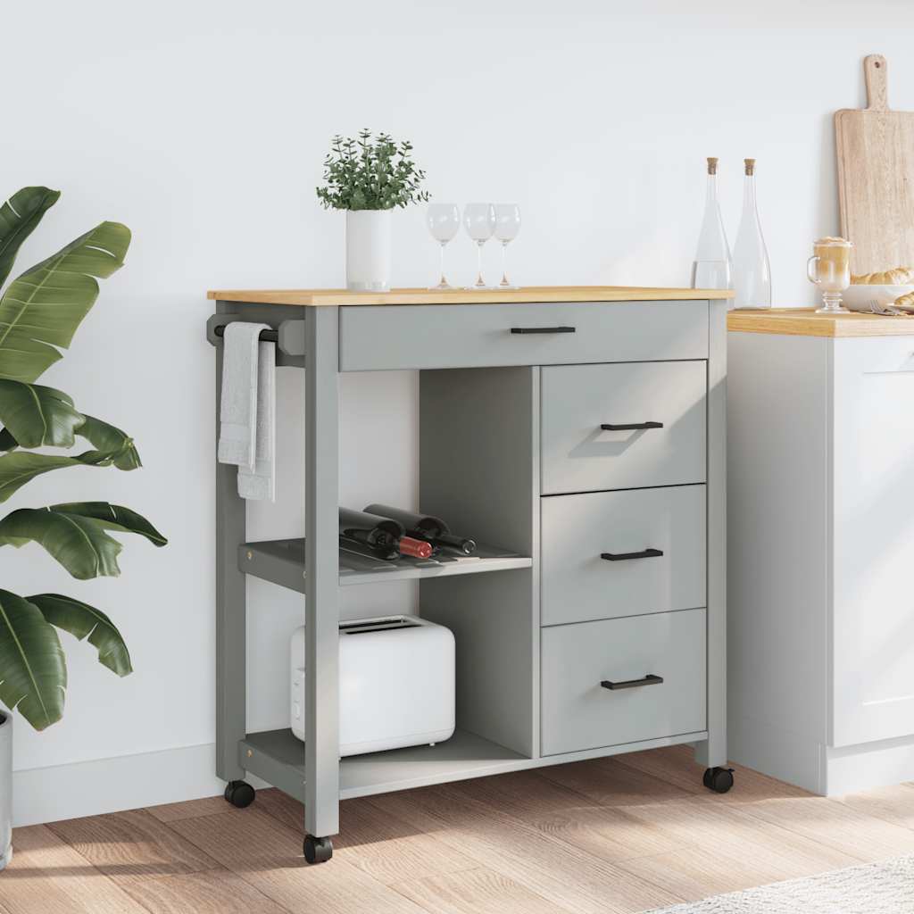 Kitchen Trolley MONZA 33.1"x15.7"x34.8" Solid Wood Pine