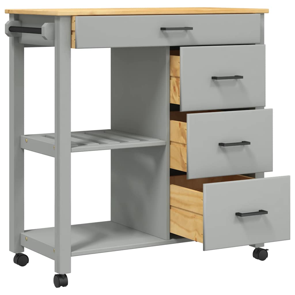 Kitchen Trolley MONZA 33.1"x15.7"x34.8" Solid Wood Pine