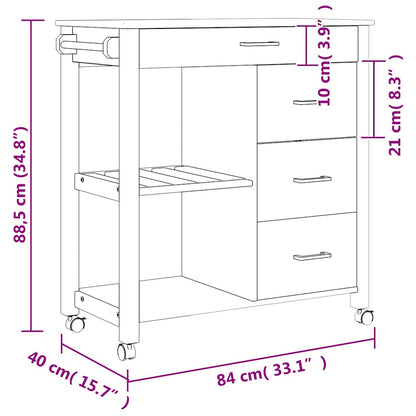 Kitchen Trolley MONZA 33.1"x15.7"x34.8" Solid Wood Pine