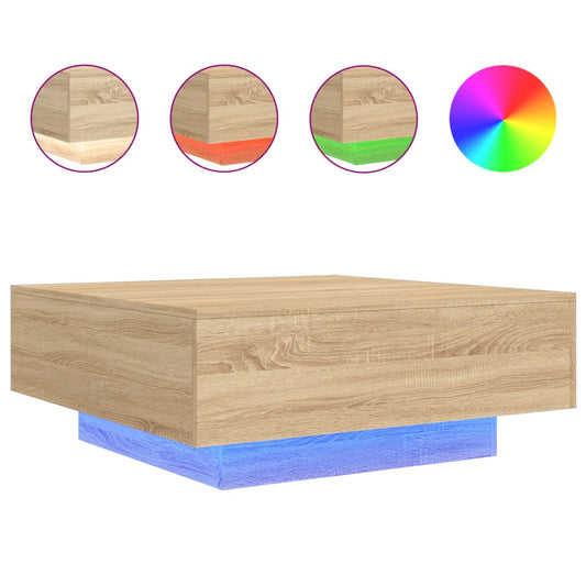 Coffee Table with LED Lights Sonoma Oak 80x80x31 cm