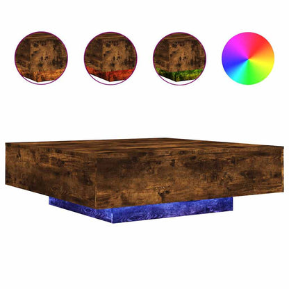 Coffee Table with LED Lights Smoked Oak 100x100x31 cm