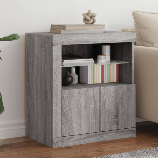 Sideboard with LED Lights Grey Sonoma 60.5x37x67 cm