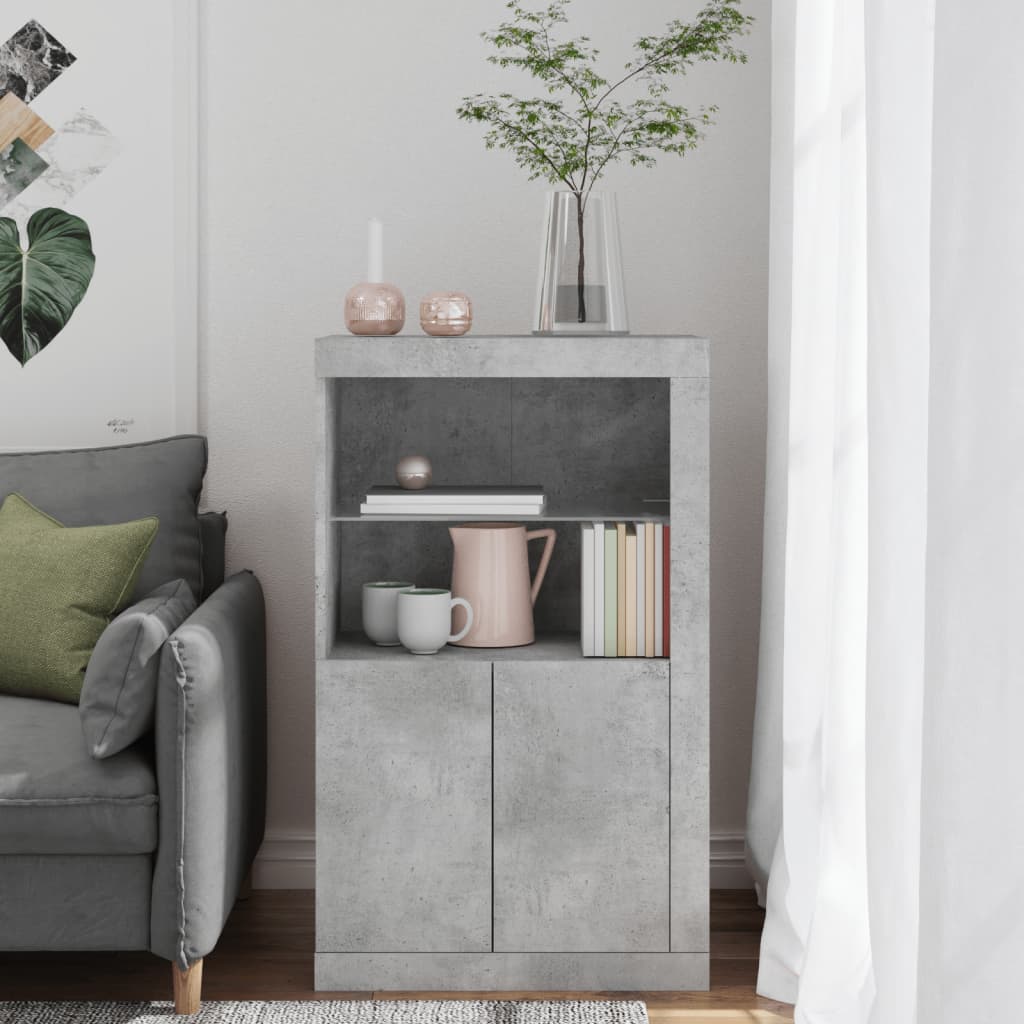 Side Cabinet with LED Lights Concrete Grey Engineered Wood