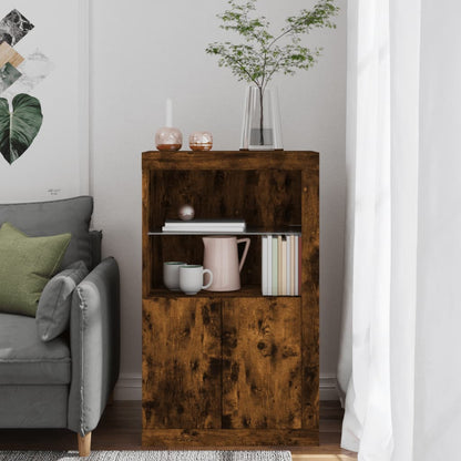 Side Cabinet with LED Lights Smoked Oak Engineered Wood