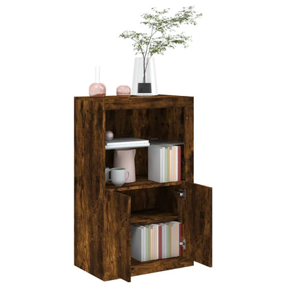 Side Cabinet with LED Lights Smoked Oak Engineered Wood
