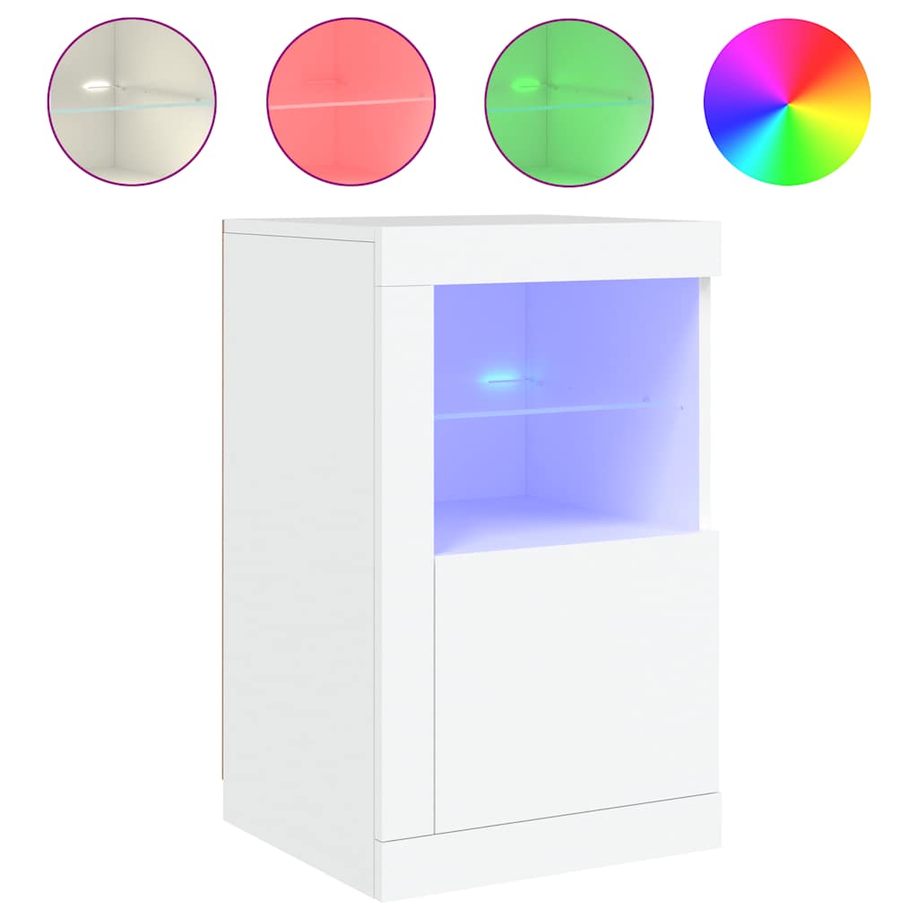 Side Cabinet with LED Lights White Engineered Wood