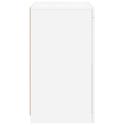 Side Cabinet with LED Lights White Engineered Wood