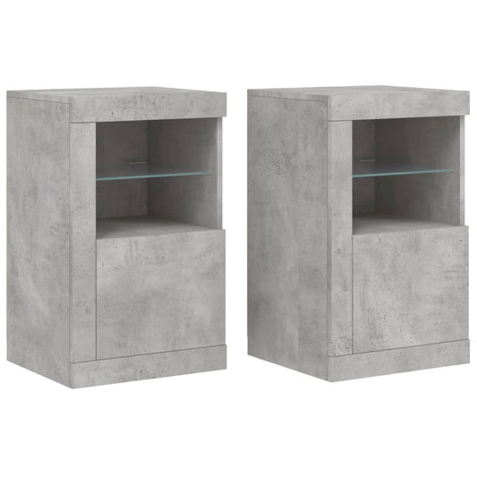 Side Cabinets with LED Lights 2 pcs Concrete Grey Engineered Wood