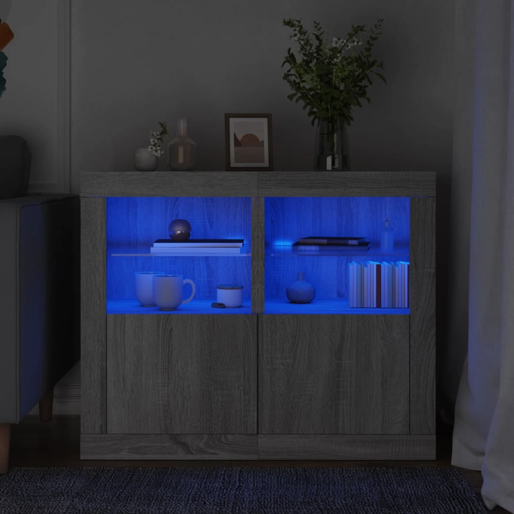 Side Cabinets with LED Lights 2 pcs Grey Sonoma Engineered Wood