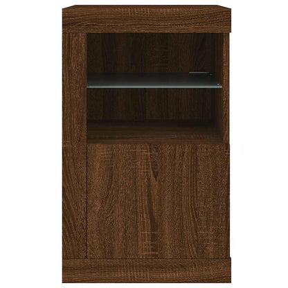 Side Cabinet with LED Lights Brown Oak Engineered Wood