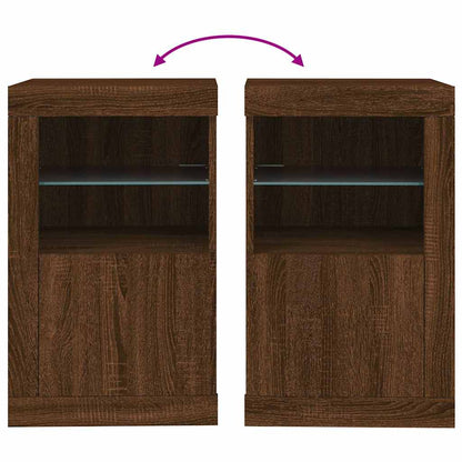 Side Cabinet with LED Lights Brown Oak Engineered Wood