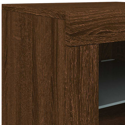 Side Cabinet with LED Lights Brown Oak Engineered Wood