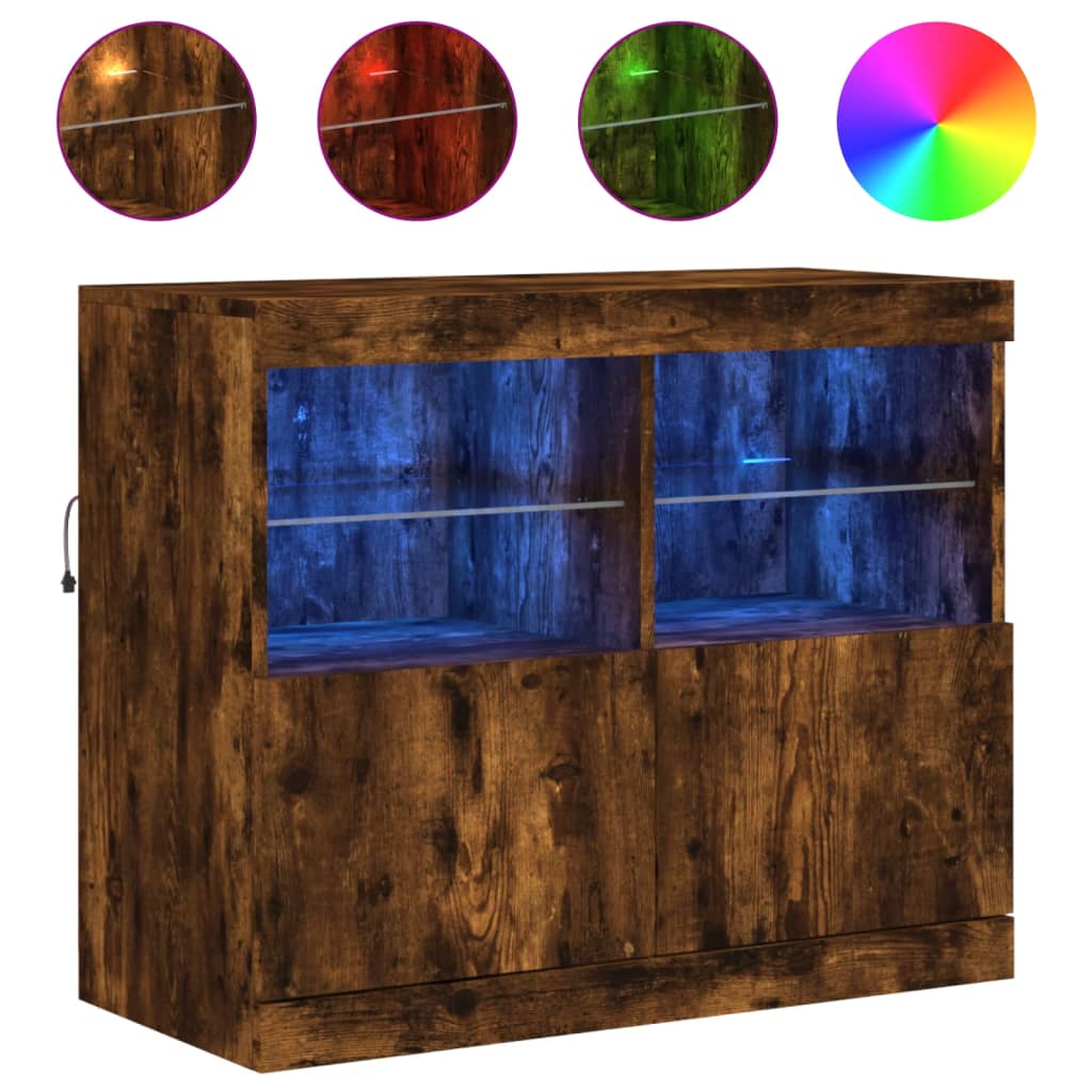 Sideboard with LED Lights Smoked Oak 81x37x67 cm