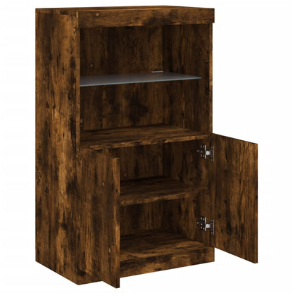 Sideboard with LED Lights Smoked Oak 60.5x37x100 cm