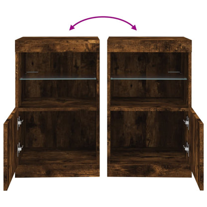Sideboard with LED Lights Smoked Oak 41x37x67 cm