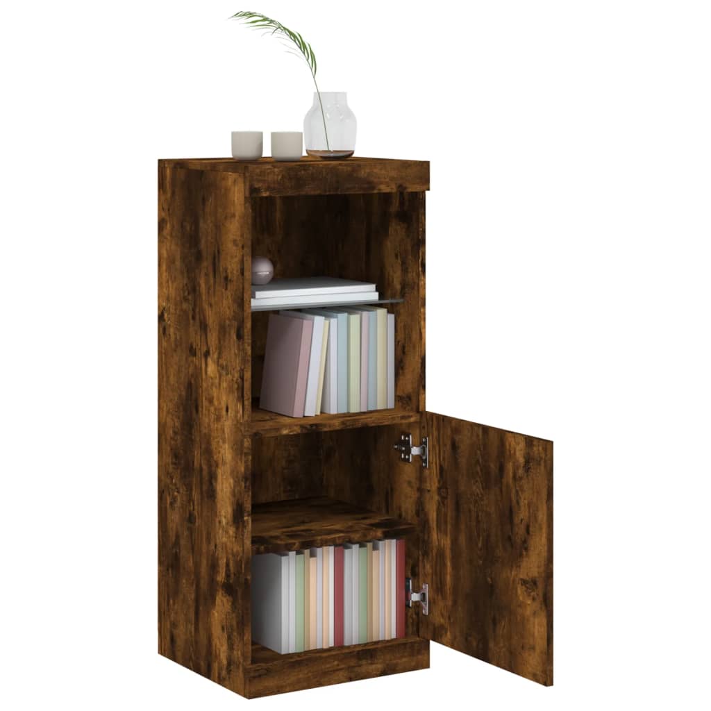 Sideboard with LED Lights Smoked Oak 41x37x100 cm