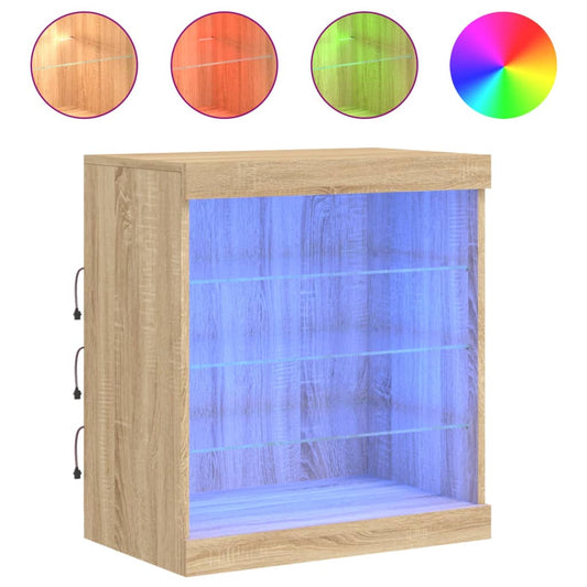 Sideboard with LED Lights Sonoma Oak 60.5x37x67 cm