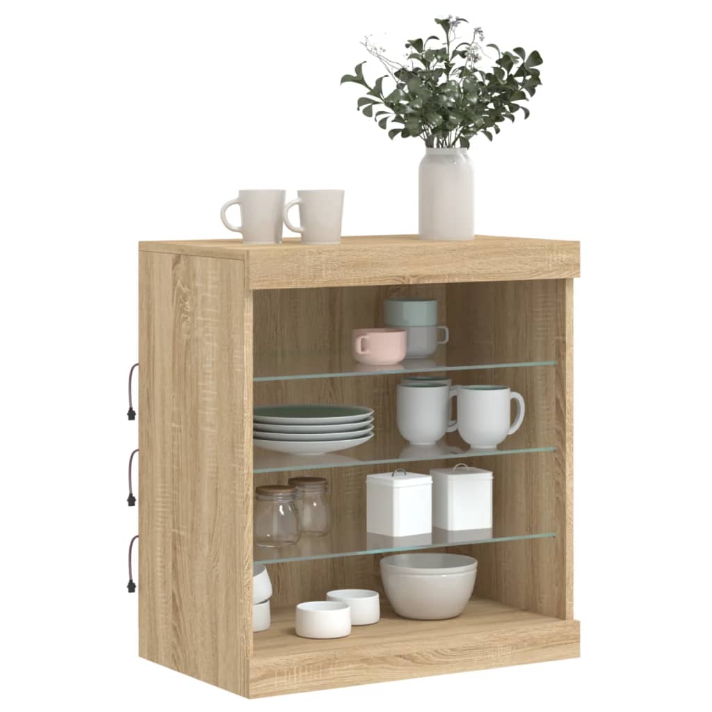 Sideboard with LED Lights Sonoma Oak 60.5x37x67 cm