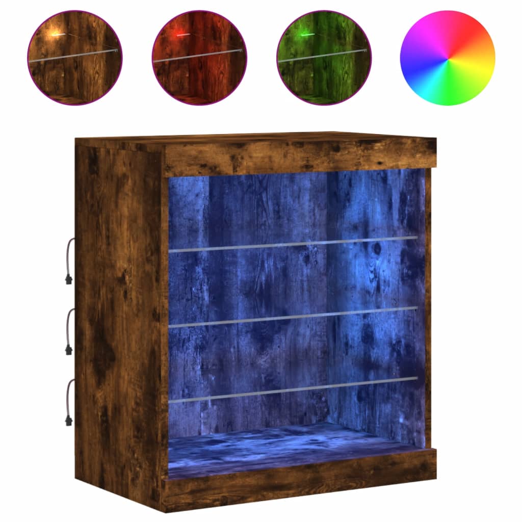 Sideboard with LED Lights Smoked Oak 60.5x37x67 cm