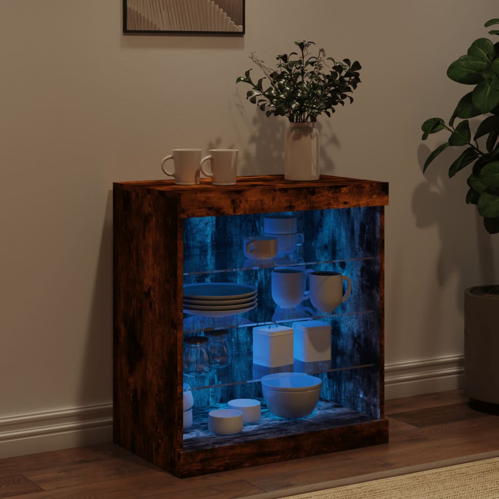 Sideboard with LED Lights Smoked Oak 60.5x37x67 cm