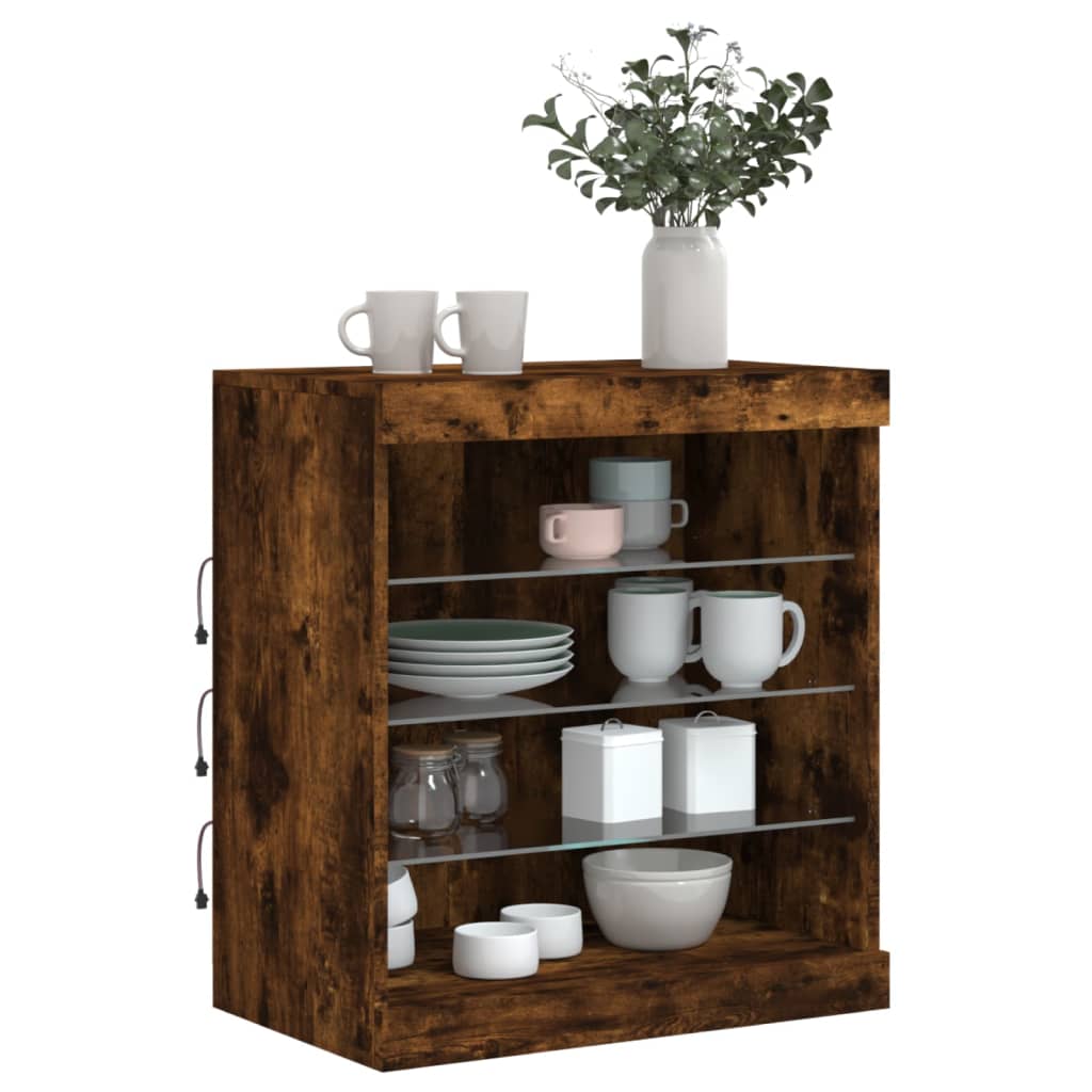 Sideboard with LED Lights Smoked Oak 60.5x37x67 cm