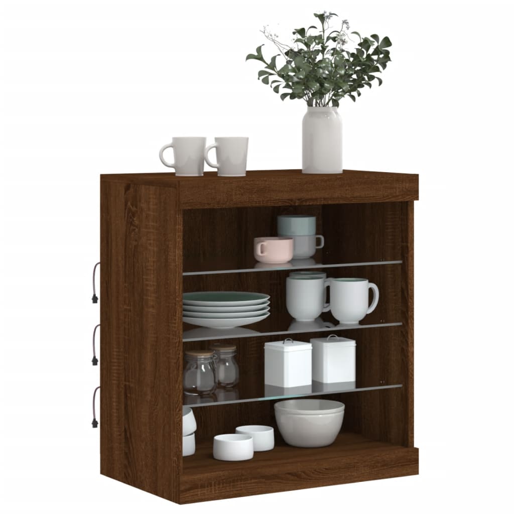 Sideboard with LED Lights Brown Oak 60.5x37x67 cm
