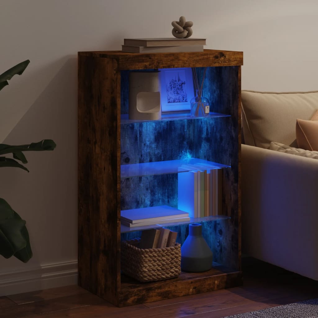 Sideboard with LED Lights Smoked Oak 60.5x37x100 cm