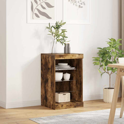 Sideboard with LED Lights Smoked Oak 41x37x67 cm