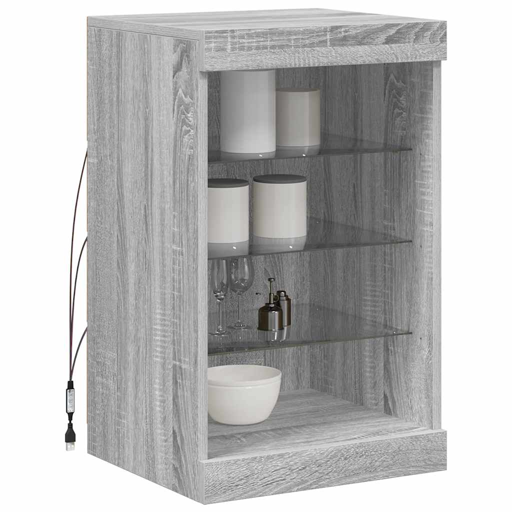 Sideboard with LED Lights Grey Sonoma 41x37x67 cm