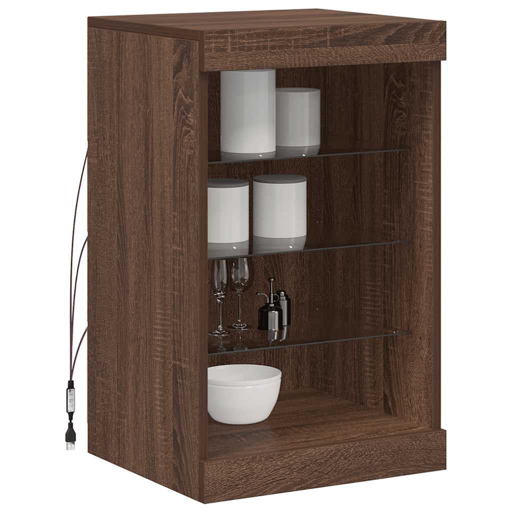 Sideboard with LED Lights Brown Oak 41x37x67 cm