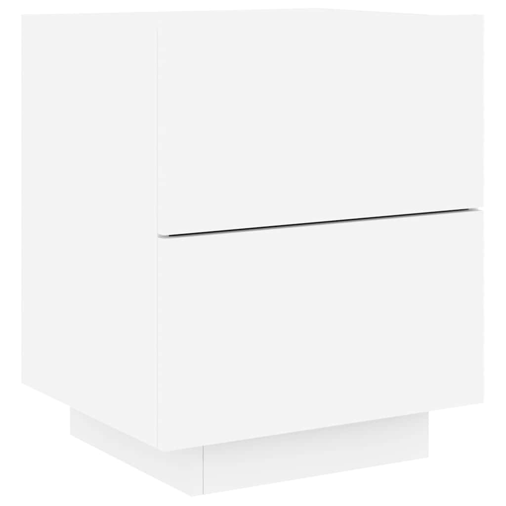Bedside Cabinet with LED Lights White Engineered Wood
