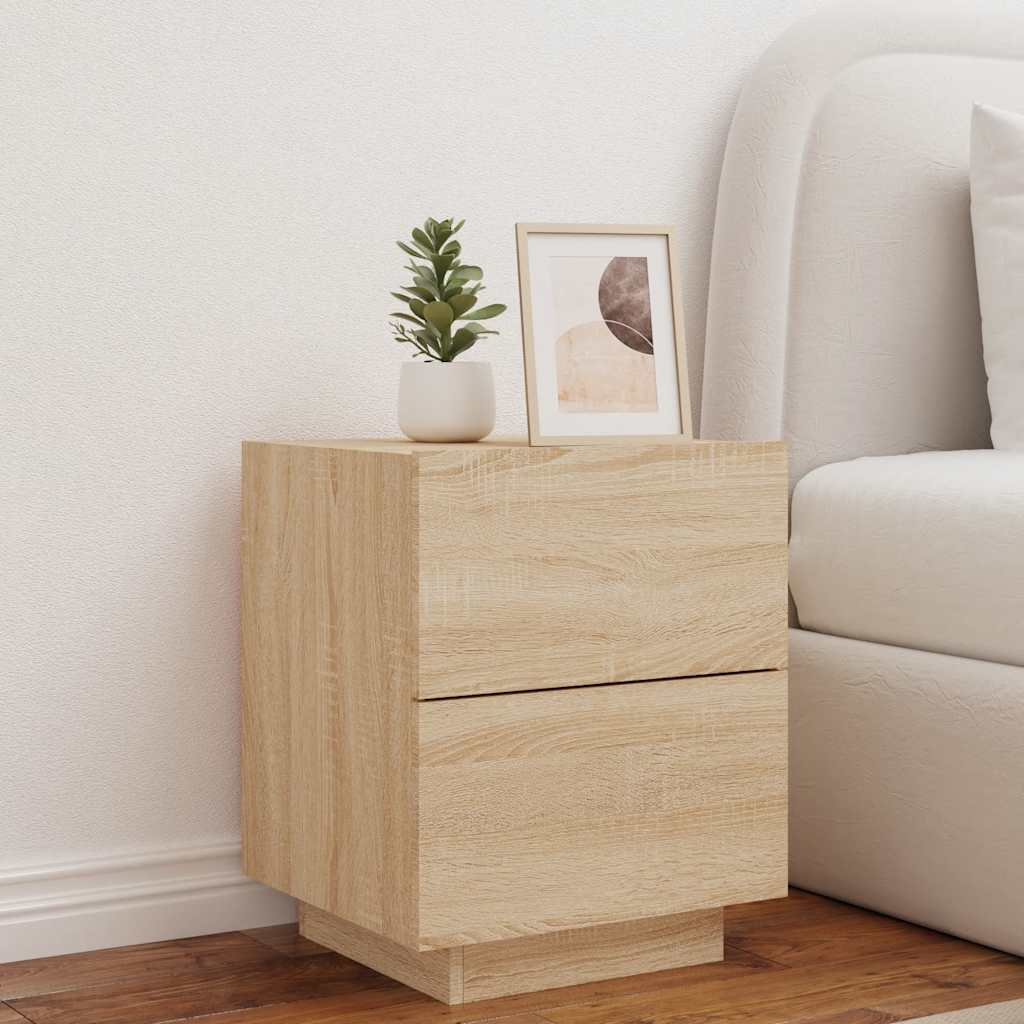 Bedside Cabinet with LED Lights Sonoma Oak Engineered Wood