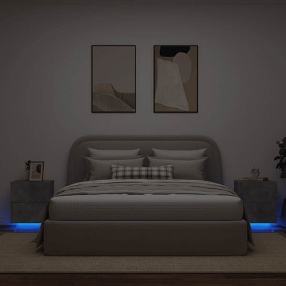 Bedside Cabinets with LED Lights 2 pcs Concrete Grey Engineered Wood