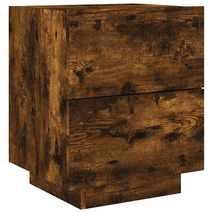 Bedside Cabinet with LED Lights Smoked Oak Engineered Wood