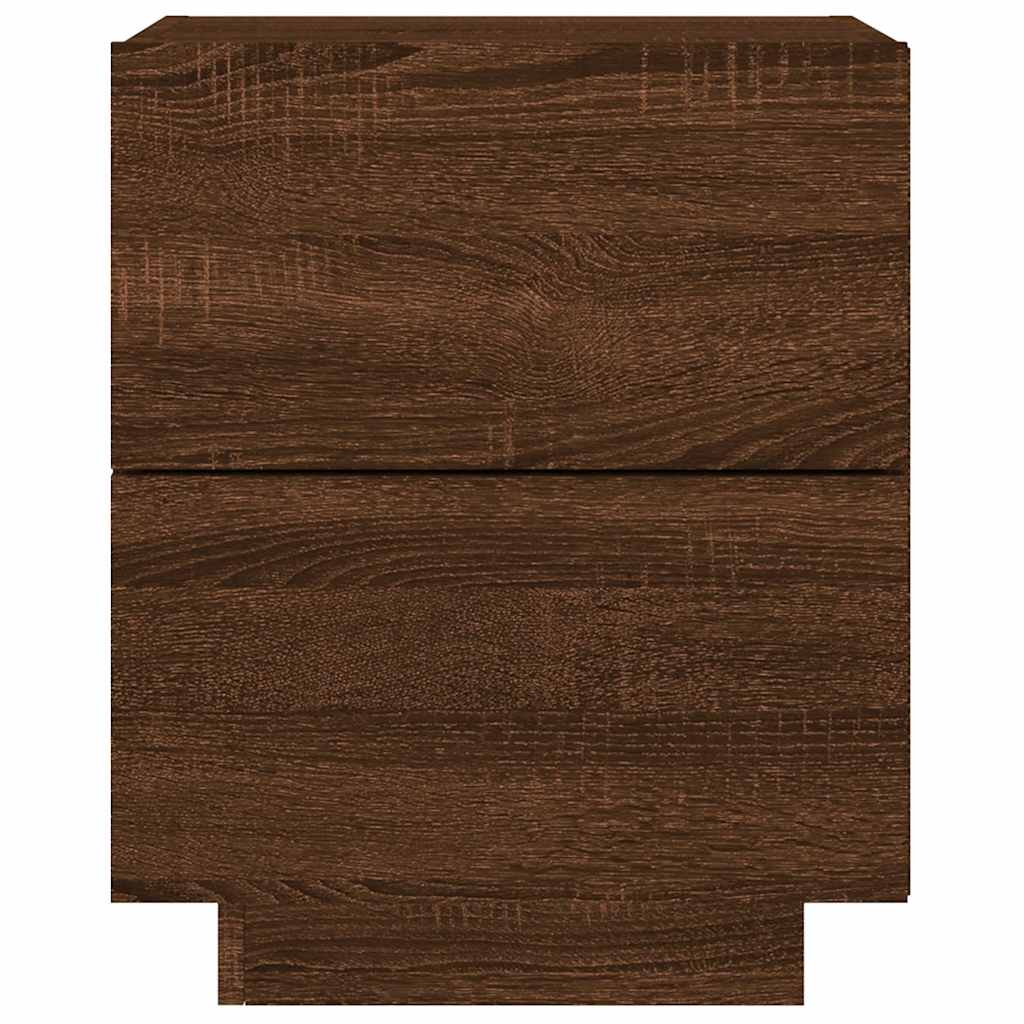 Bedside Cabinet with LED Lights Brown Oak Engineered Wood