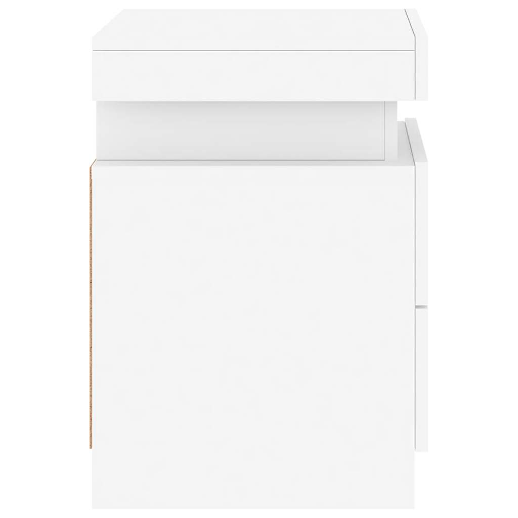 Bedside Cabinet with LED Lights White 13.8"x15.4"x21.7