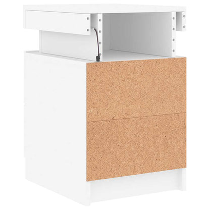 Bedside Cabinet with LED Lights White 13.8"x15.4"x21.7