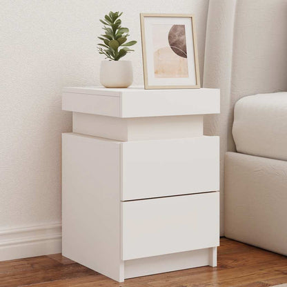Bedside Cabinet with LED Lights White 13.8"x15.4"x21.7