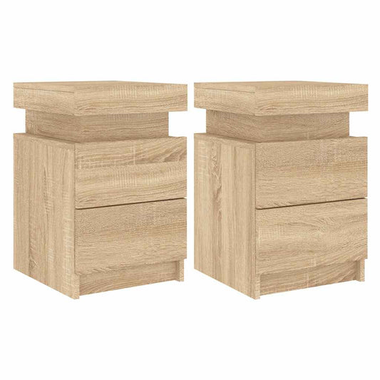 Bedside Cabinets with LED Lights 2 pcs Sonoma Oak 35x39x55 cm