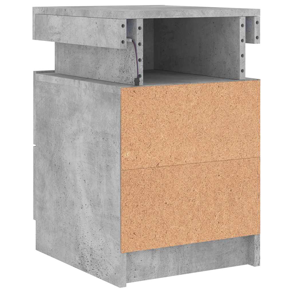 Bedside Cabinet with LED Lights Concrete Grey 35x39x55 cm