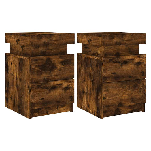Bedside Cabinets with LED Lights 2 pcs Smoked Oak 35x39x55 cm