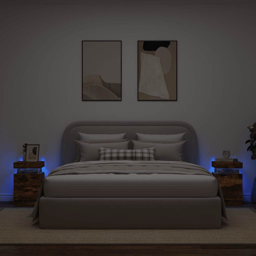Bedside Cabinets with LED Lights 2 pcs Smoked Oak 35x39x55 cm