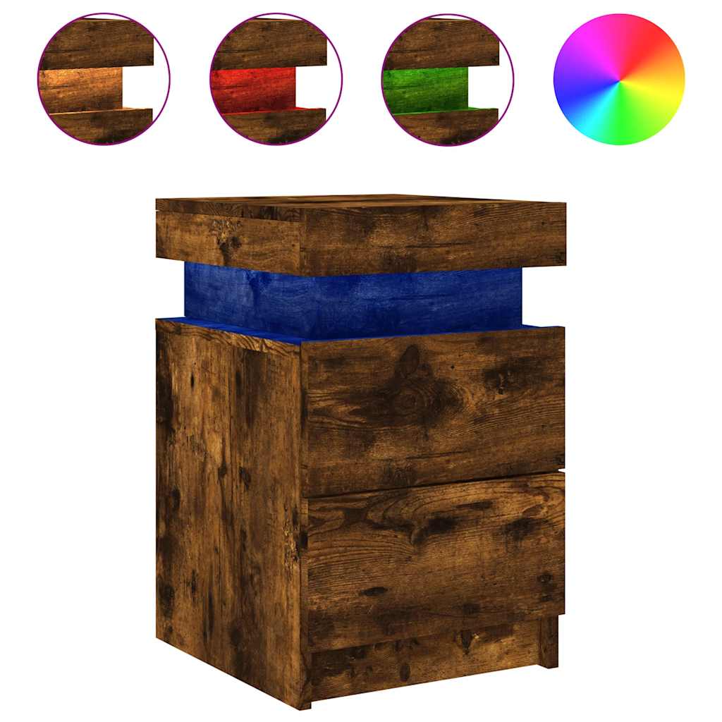 Bedside Cabinets with LED Lights 2 pcs Smoked Oak 35x39x55 cm