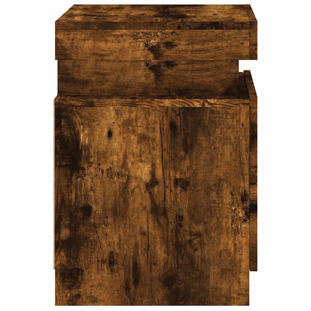 Bedside Cabinets with LED Lights 2 pcs Smoked Oak 35x39x55 cm
