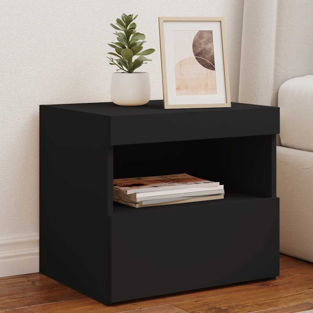 Bedside Cabinet | Black | Engineered wood | 50x40x45 cm | Bedside Cabinet